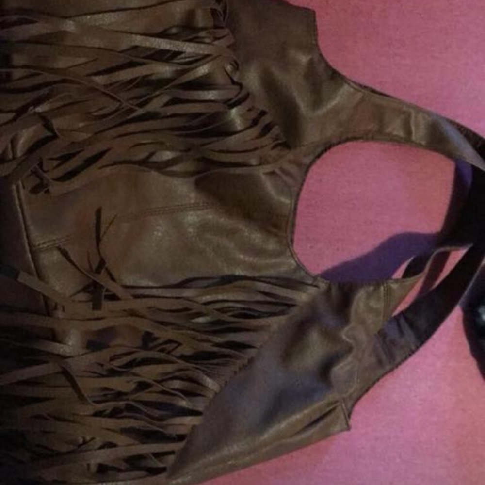 Brown leather purse with tassels